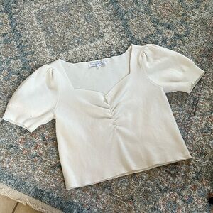 Cropped white short sleeve sweater